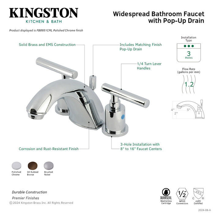 Kingston Tulare FB8955CML - Manhattan Two-Handle 3-Hole Deck Mount Widespread Bathroom Faucet with Pop-Up Drain, Oil Rubbed Bronze
