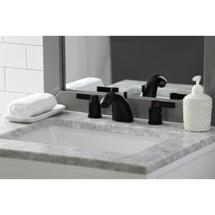 Kingston Tulare FB8955NDL - NuvoFusion Two-Handle 3-Hole Deck Mount Widespread Bathroom Faucet with Pop-Up Drain, Oil Rubbed Bronze