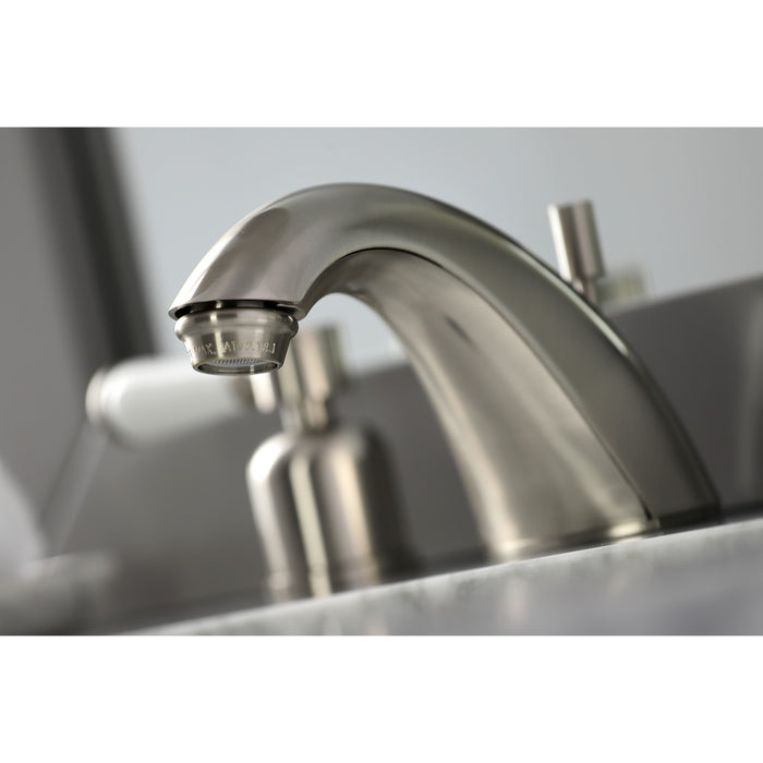 Kingston Tulare FB8958DPL - Paris Two-Handle 3-Hole Deck Mount Widespread Bathroom Faucet with Pop-Up Drain, Brushed Nickel