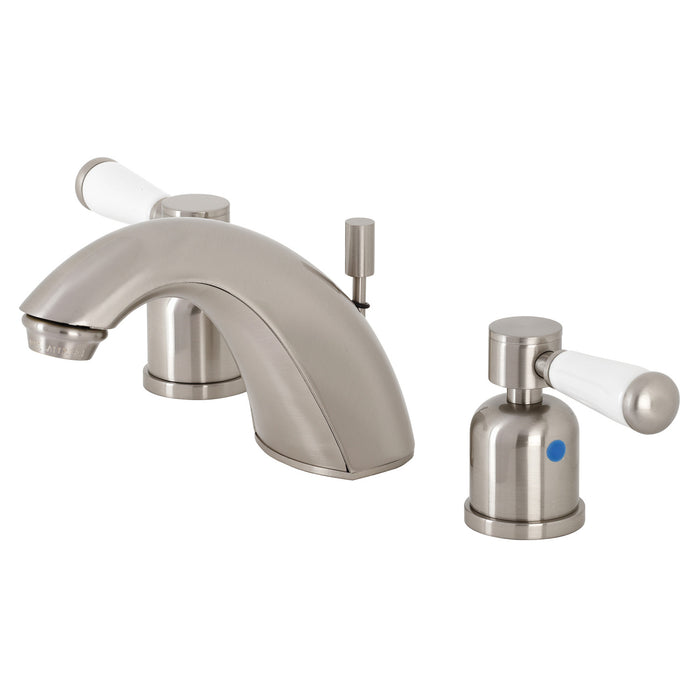 Kingston Tulare FB8958DPL - Paris Two-Handle 3-Hole Deck Mount Widespread Bathroom Faucet with Pop-Up Drain, Brushed Nickel
