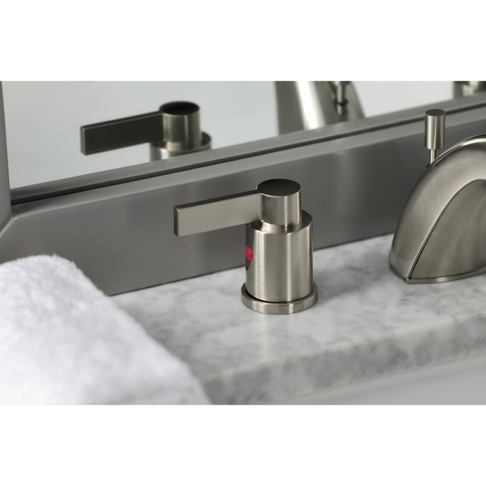Kingston Tulare FB8958NDL - NuvoFusion Two-Handle 3-Hole Deck Mount Widespread Bathroom Faucet with Pop-Up Drain, Brushed Nickel