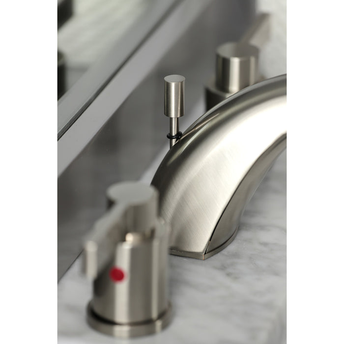 Kingston Tulare FB8958NDL - NuvoFusion Two-Handle 3-Hole Deck Mount Widespread Bathroom Faucet with Pop-Up Drain, Brushed Nickel