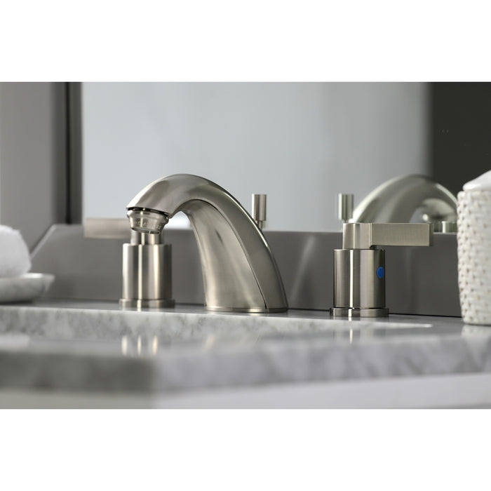 Kingston Tulare FB8958NDL - NuvoFusion Two-Handle 3-Hole Deck Mount Widespread Bathroom Faucet with Pop-Up Drain, Brushed Nickel