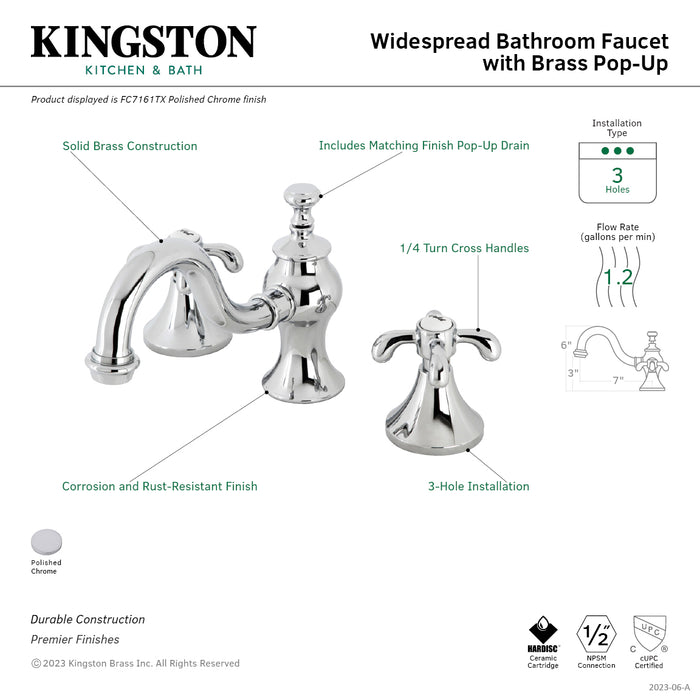 FC7161TX Two-Handle 3-Hole Deck Mount Widespread Bathroom Faucet with Brass Pop-Up, Polished Chrome