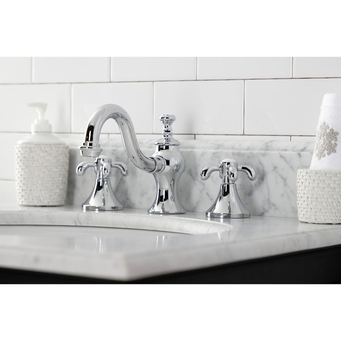 Kingston Heirloom FC7161TX - French Country Two-Handle 3-Hole Deck Mount Widespread Bathroom Faucet with Brass Pop-Up, Polished Chrome