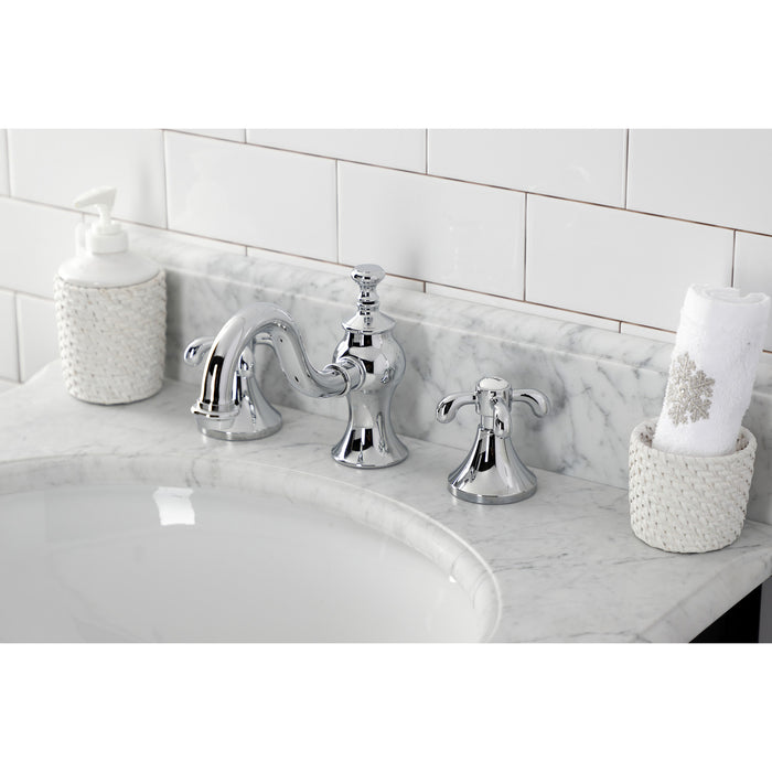 Kingston Heirloom FC7161TX - French Country Two-Handle 3-Hole Deck Mount Widespread Bathroom Faucet with Brass Pop-Up, Polished Chrome
