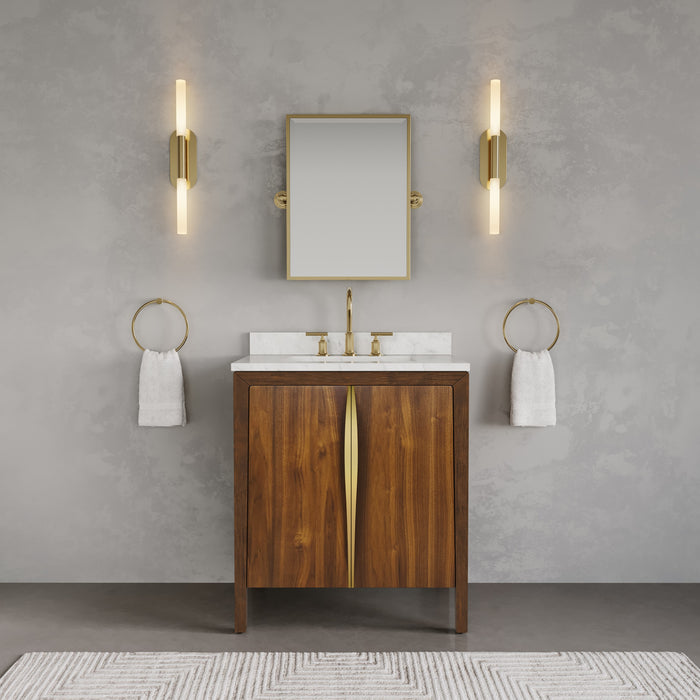 Kingston Ferrero FE30CW06NJ - 30 in. x 22 in. Bathroom Vanity Single Sink with Carrara White Marble Top and White Basin, Noir Juglans