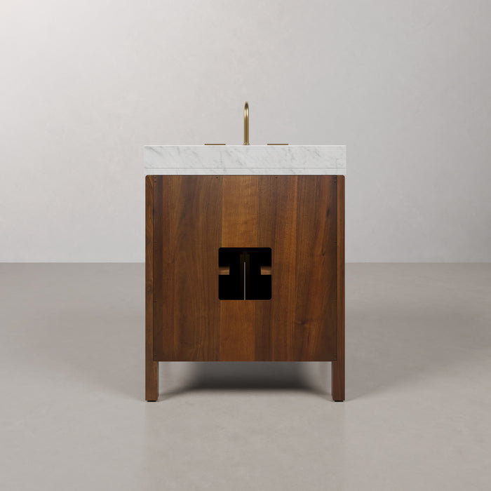 Kingston Ferrero FE30CW06NJ - 30 in. x 22 in. Bathroom Vanity Single Sink with Carrara White Marble Top and White Basin, Noir Juglans