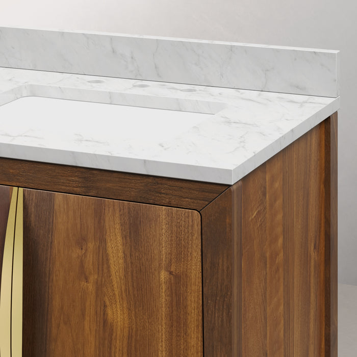 Kingston Ferrero FE30CW06NJ - 30 in. x 22 in. Bathroom Vanity Single Sink with Carrara White Marble Top and White Basin, Noir Juglans