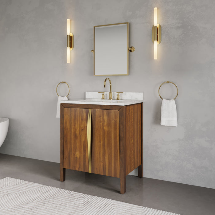 Kingston Ferrero FE30CW06NJ - 30 in. x 22 in. Bathroom Vanity Single Sink with Carrara White Marble Top and White Basin, Noir Juglans