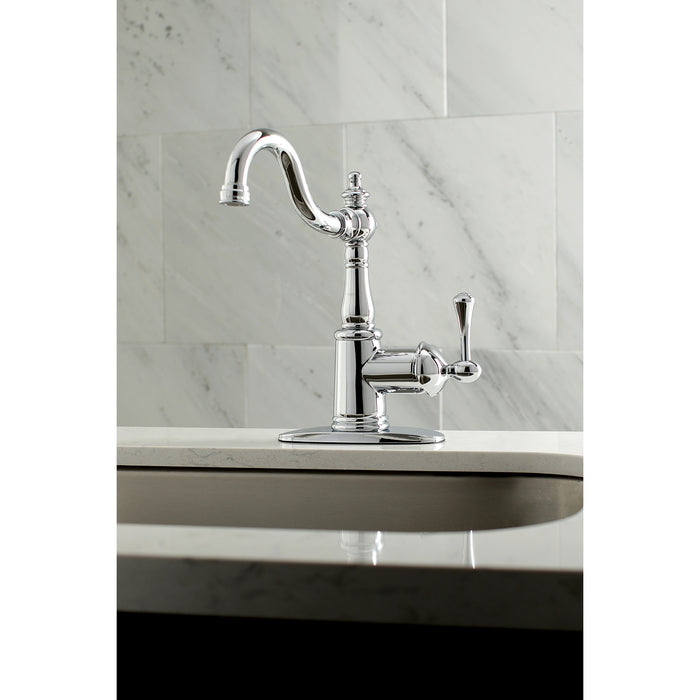 English Vintage FS7641BL One-Handle 1-Hole Bathroom Faucet with Deck Plate and Push Pop-Up Drain, Polished Chrome