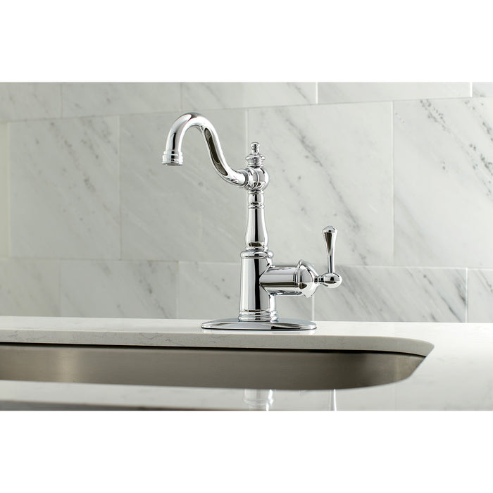 English Vintage FS7641BL One-Handle 1-Hole Bathroom Faucet with Deck Plate and Push Pop-Up Drain, Polished Chrome