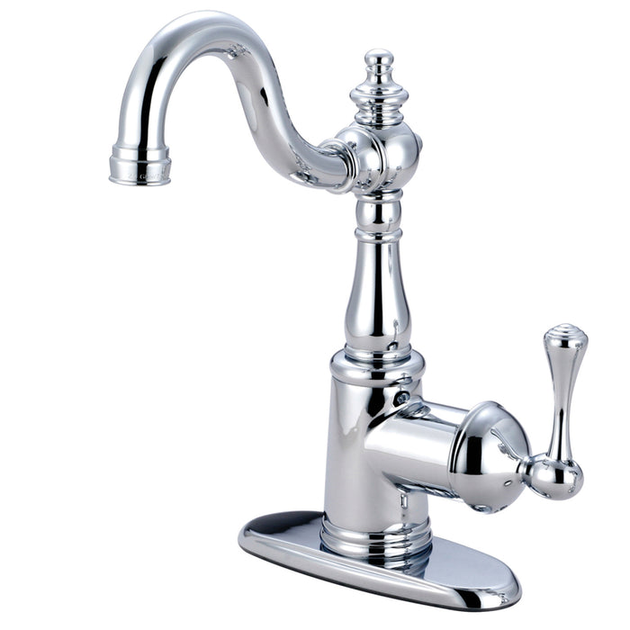 English Vintage FS7641BL One-Handle 1-Hole Bathroom Faucet with Deck Plate and Push Pop-Up Drain, Polished Chrome