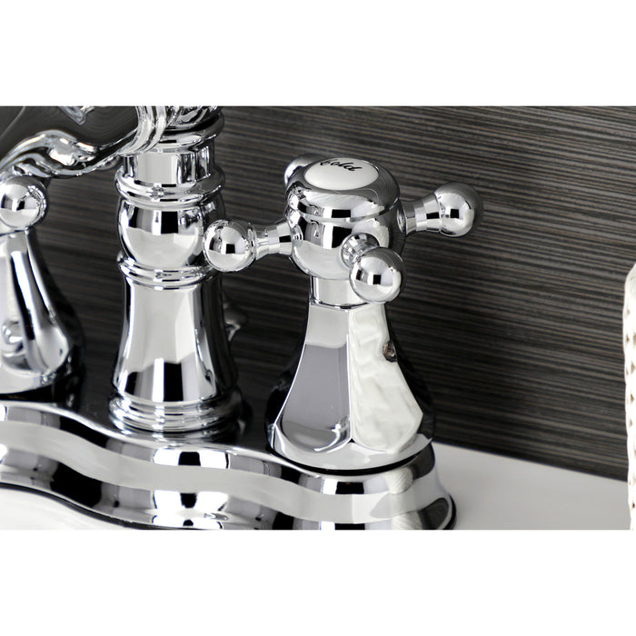 Kingston Heirloom FSC1601BX - Metropolitan Double-Handle 3-Hole Deck Mount 4-Inch Centerset Bathroom Faucet with Brass Pop-Up, Polished Chrome