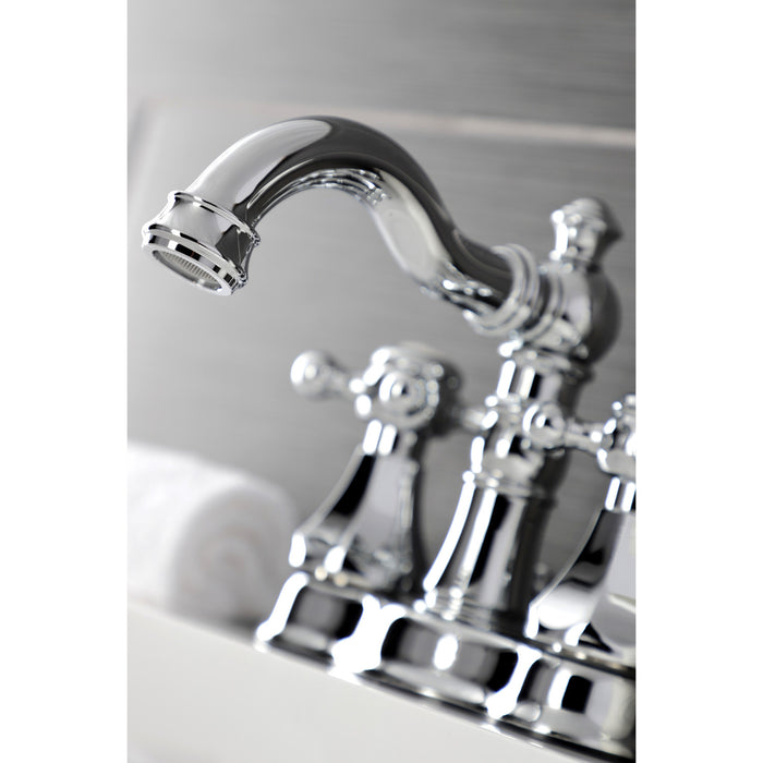Kingston Heirloom FSC1601BX - Metropolitan Double-Handle 3-Hole Deck Mount 4-Inch Centerset Bathroom Faucet with Brass Pop-Up, Polished Chrome