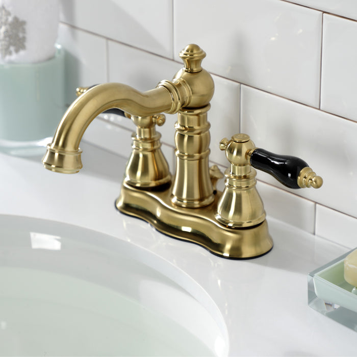 Kingston Heirloom FSC1603AKL - Duchess Double-Handle 3-Hole Deck Mount 4-Inch Centerset Bathroom Faucet with Brass Pop-Up, Brushed Brass