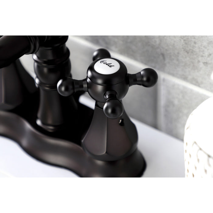 Kingston Heirloom FSC1605BX - Metropolitan Double-Handle 3-Hole Deck Mount 4-Inch Centerset Bathroom Faucet with Brass Pop-Up, Oil Rubbed Bronze