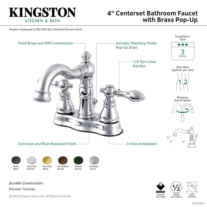 American Classic FSC1606ACL Two-Handle 3-Hole Deck Mount 4" Centerset Bathroom Faucet with Pop-Up Drain, Naples Bronze