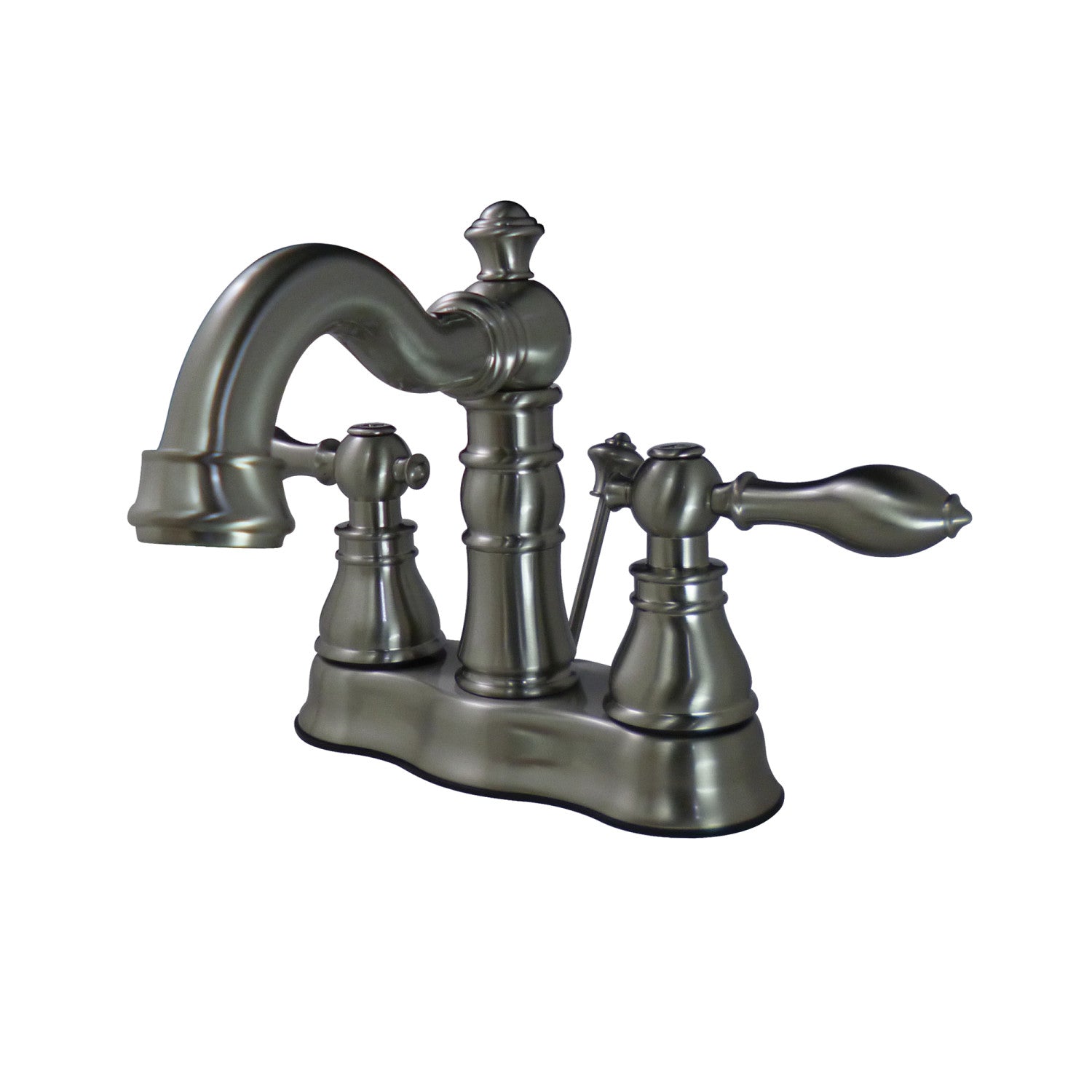 Double-Handle 3-Hole Deck Mount 4-Inch Centerset Bathroom Faucet with Brass Pop-Up, Brushed Nickel with 6 Finish Options Double-Handle 3-Hole Deck Mount 4-Inch Centerset Bathroom Faucet with Brass Pop-Up, Brushed Nickel with 6 Finish Options