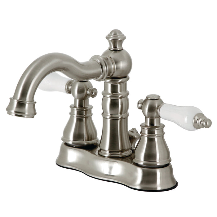 American Patriot FSC1608APL Two-Handle 3-Hole Deck Mount 4" Centerset Bathroom Faucet with Pop-Up Drain, Brushed Nickel