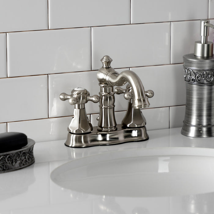 Kingston Heirloom FSC1608BX - Metropolitan Double-Handle 3-Hole Deck Mount 4-Inch Centerset Bathroom Faucet with Brass Pop-Up, Brushed Nickel