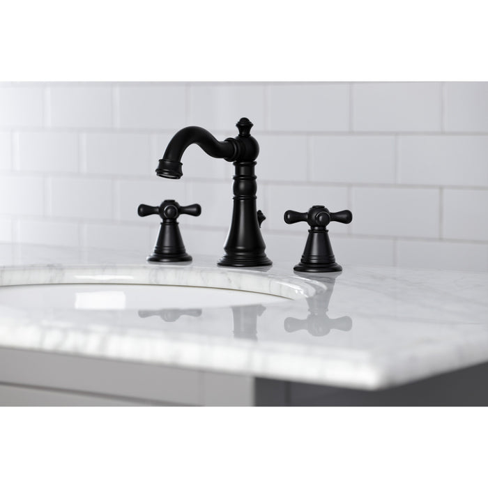 Kingston Heirloom FSC1970AAX - American Classic Two-Handle 3-Hole Deck Mount Widespread Bathroom Faucet with Brass Pop-Up, Matte Black