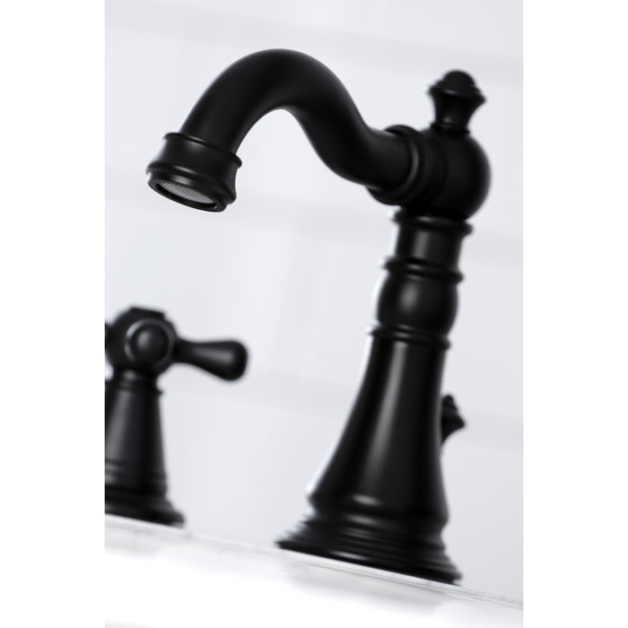 Kingston Heirloom FSC1970AAX - American Classic Two-Handle 3-Hole Deck Mount Widespread Bathroom Faucet with Brass Pop-Up, Matte Black