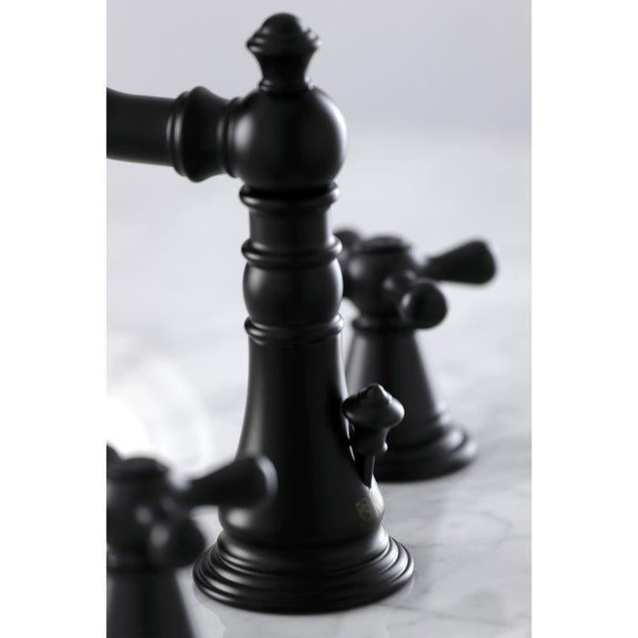 Kingston Heirloom FSC1970AAX - American Classic Two-Handle 3-Hole Deck Mount Widespread Bathroom Faucet with Brass Pop-Up, Matte Black