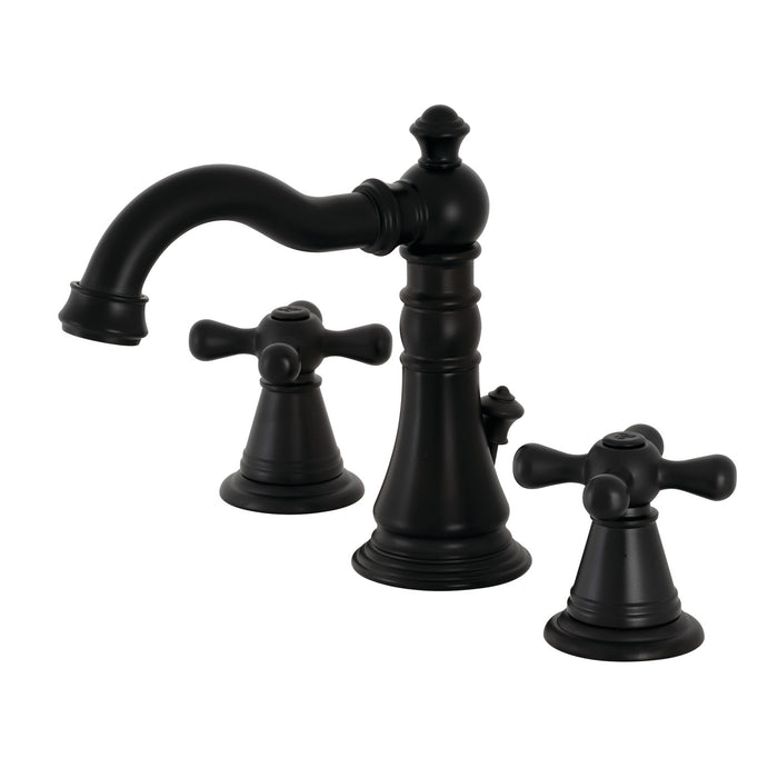 Kingston Heirloom FSC1970AAX - American Classic Two-Handle 3-Hole Deck Mount Widespread Bathroom Faucet with Brass Pop-Up, Matte Black
