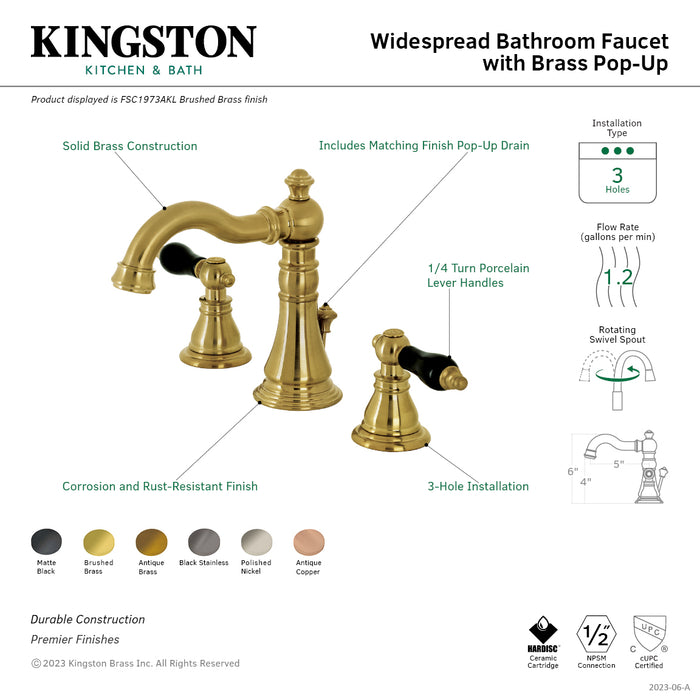Kingston Heirloom FSC1970AKL - Duchess Two-Handle 3-Hole Deck Mount Widespread Bathroom Faucet with Brass Pop-Up, Matte Black
