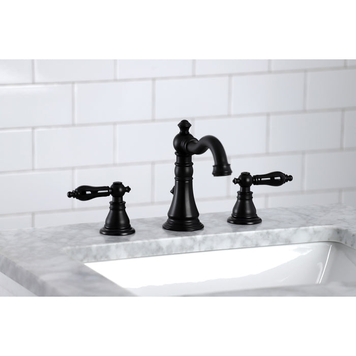 Kingston Heirloom FSC1970AKL - Duchess Two-Handle 3-Hole Deck Mount Widespread Bathroom Faucet with Brass Pop-Up, Matte Black