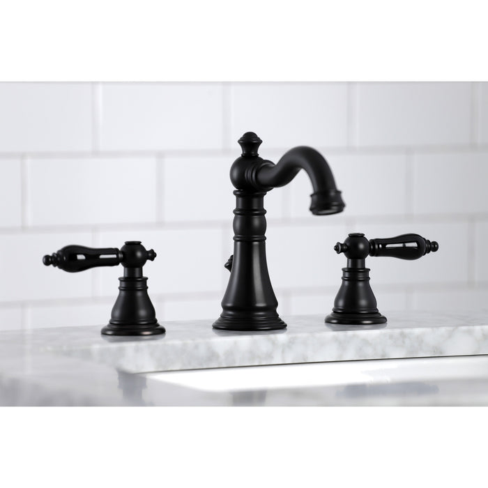 Kingston Heirloom FSC1970AKL - Duchess Two-Handle 3-Hole Deck Mount Widespread Bathroom Faucet with Brass Pop-Up, Matte Black