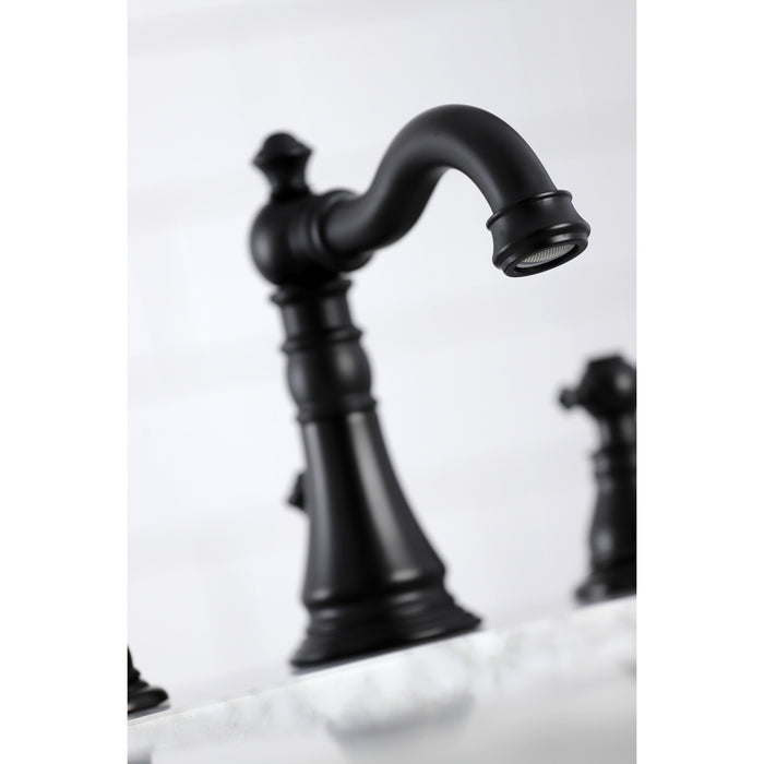 Kingston Heirloom FSC1970AKL - Duchess Two-Handle 3-Hole Deck Mount Widespread Bathroom Faucet with Brass Pop-Up, Matte Black