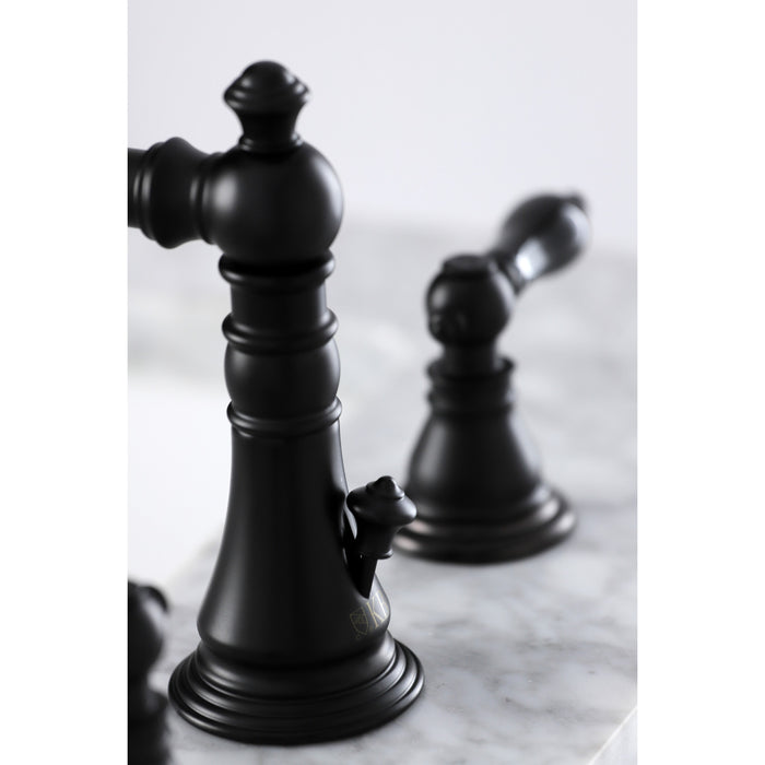 Kingston Heirloom FSC1970AKL - Duchess Two-Handle 3-Hole Deck Mount Widespread Bathroom Faucet with Brass Pop-Up, Matte Black
