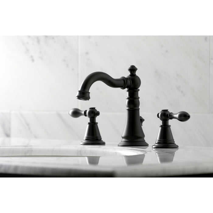 Kingston Heirloom FSC1970AL - English Classic Two-Handle 3-Hole Deck Mount Widespread Bathroom Faucet with Brass Pop-Up, Matte Black
