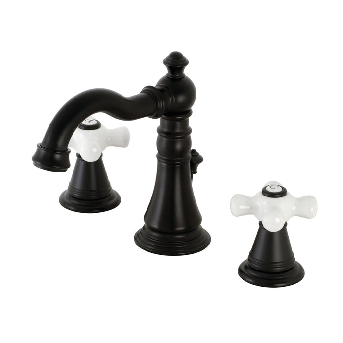Kingston Heirloom FSC1970APX - American Classic Two-Handle 3-Hole Deck Mount Widespread Bathroom Faucet with Brass Pop-Up, Matte Black