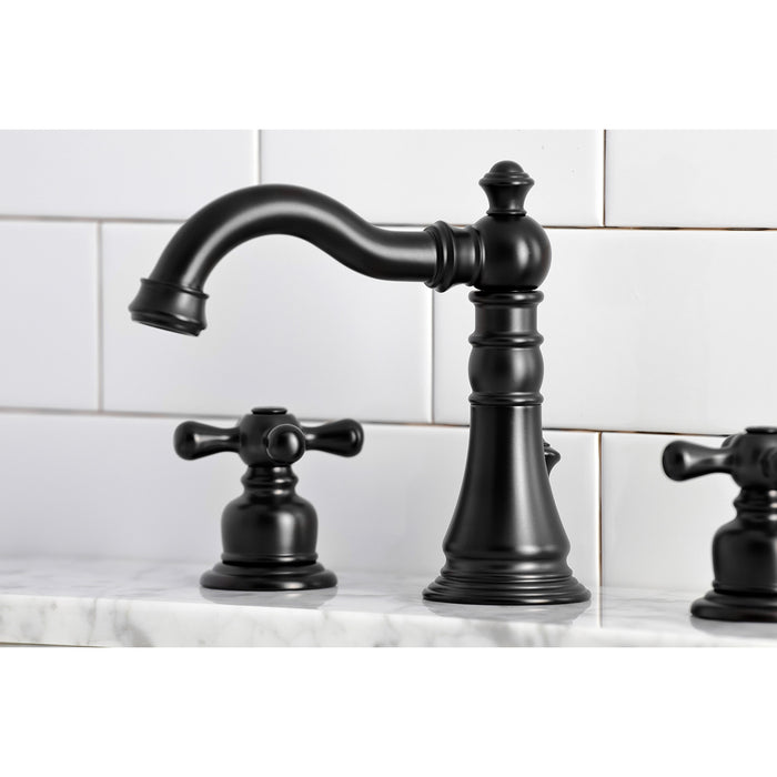 Kingston Heirloom FSC1970AX - American Classic Two-Handle 3-Hole Deck Mount Widespread Bathroom Faucet with Brass Pop-Up, Matte Black