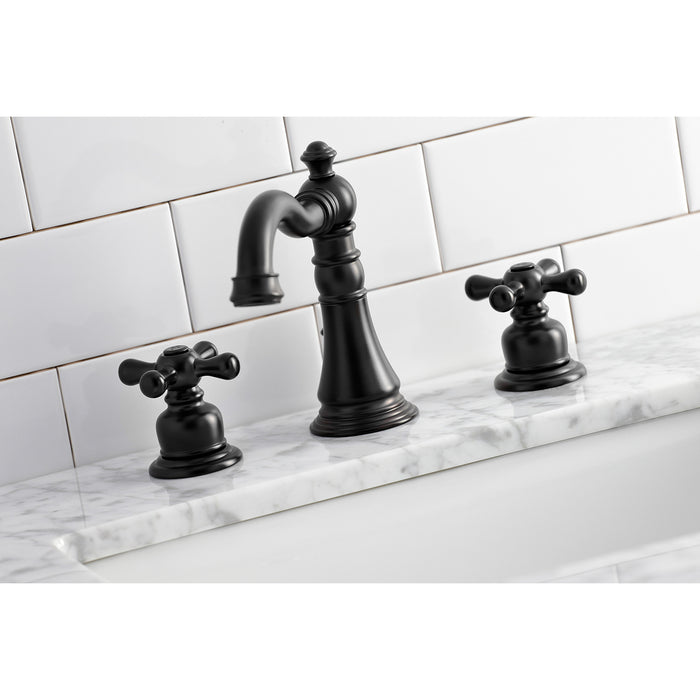 Kingston Heirloom FSC1970AX - American Classic Two-Handle 3-Hole Deck Mount Widespread Bathroom Faucet with Brass Pop-Up, Matte Black