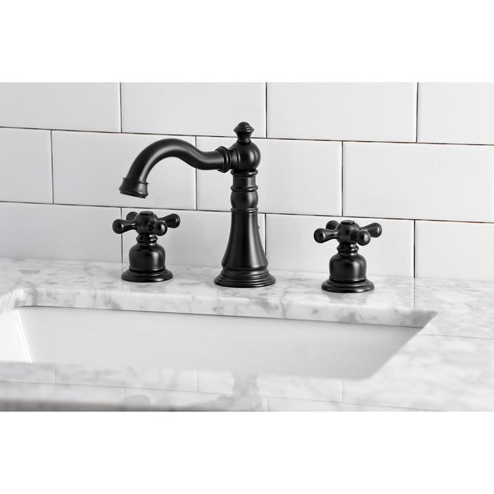 Kingston Heirloom FSC1970AX - American Classic Two-Handle 3-Hole Deck Mount Widespread Bathroom Faucet with Brass Pop-Up, Matte Black