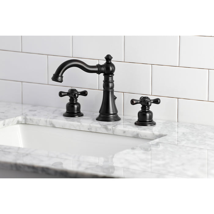 Kingston Heirloom FSC1970AX - American Classic Two-Handle 3-Hole Deck Mount Widespread Bathroom Faucet with Brass Pop-Up, Matte Black