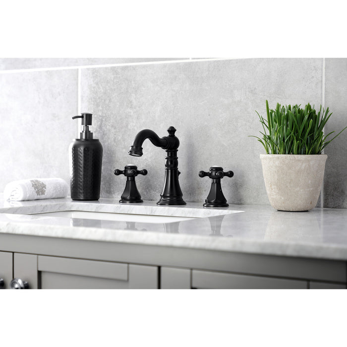 Kingston Heirloom FSC1970BX - Metropolitan Two-Handle 3-Hole Deck Mount Widespread Bathroom Faucet with Brass Pop-Up, Matte Black