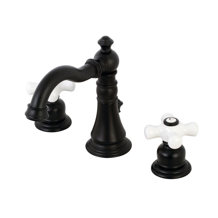 Kingston Heirloom FSC1970PX - American Classic Two-Handle 3-Hole Deck Mount Widespread Bathroom Faucet with Brass Pop-Up, Matte Black
