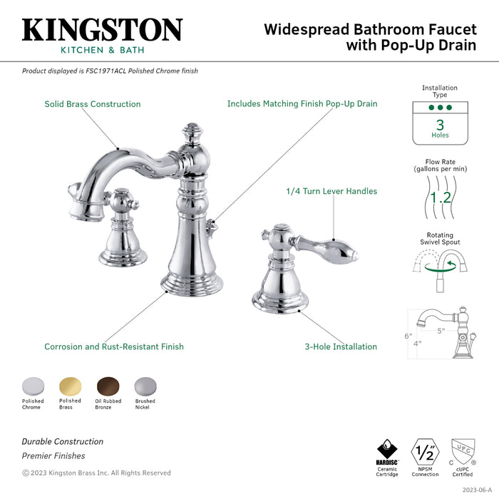 American Classic FSC1971ACL Two-Handle 3-Hole Deck Mount Widespread Bathroom Faucet with Pop-Up Drain, Polished Chrome