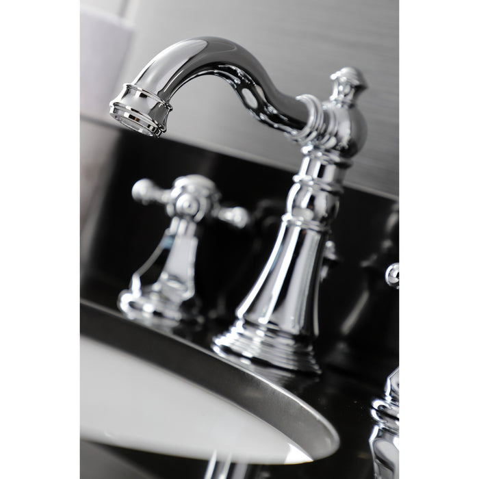 Kingston Heirloom FSC1971BX - Metropolitan Two-Handle 3-Hole Deck Mount Widespread Bathroom Faucet with Pop-Up Drain, Polished Chrome