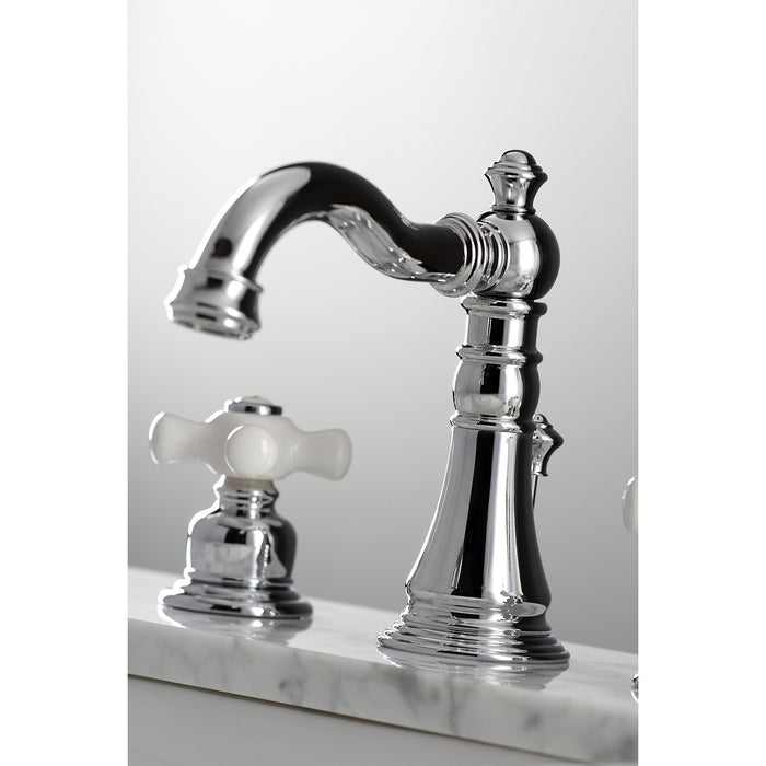 Kingston Heirloom FSC1971PX - American Classic Two-Handle 3-Hole Deck Mount Widespread Bathroom Faucet with Pop-Up Drain, Polished Chrome