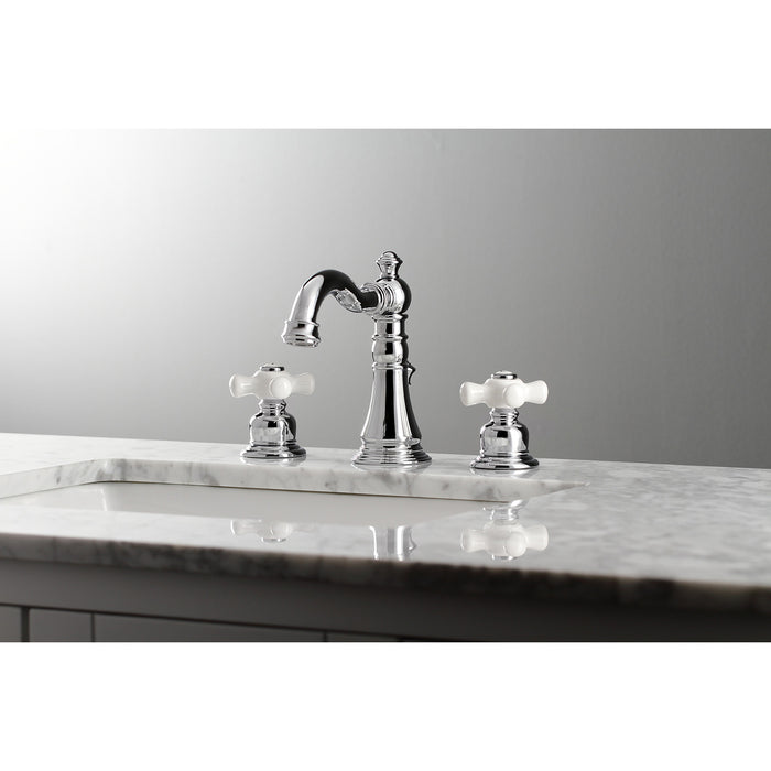 Kingston Heirloom FSC1971PX - American Classic Two-Handle 3-Hole Deck Mount Widespread Bathroom Faucet with Pop-Up Drain, Polished Chrome