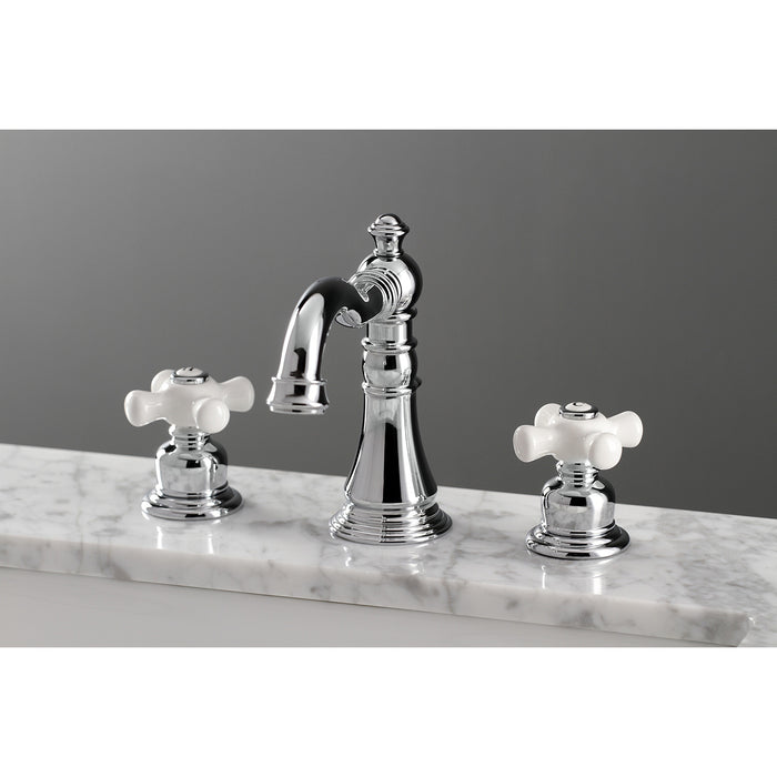 Kingston Heirloom FSC1971PX - American Classic Two-Handle 3-Hole Deck Mount Widespread Bathroom Faucet with Pop-Up Drain, Polished Chrome
