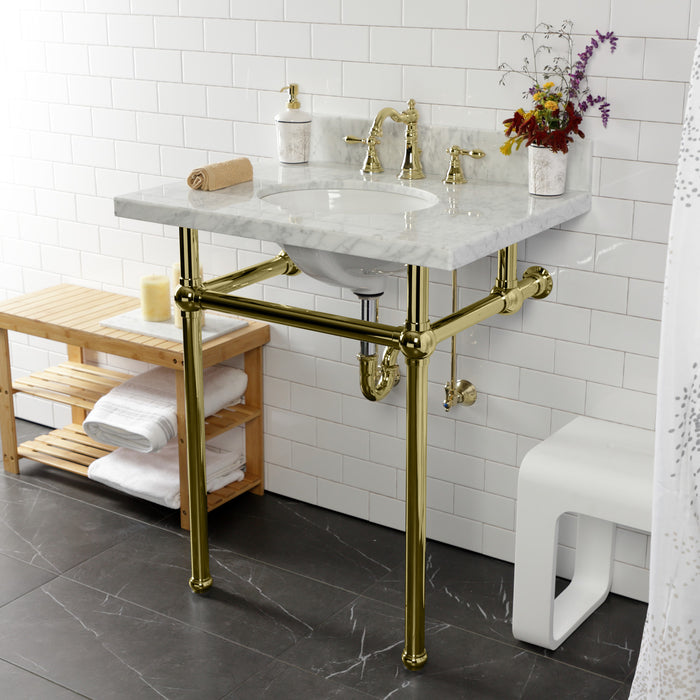 Kingston Heirloom FSC1972ACL - American Classic Two-Handle 3-Hole Deck Mount Widespread Bathroom Faucet with Pop-Up Drain, Polished Brass