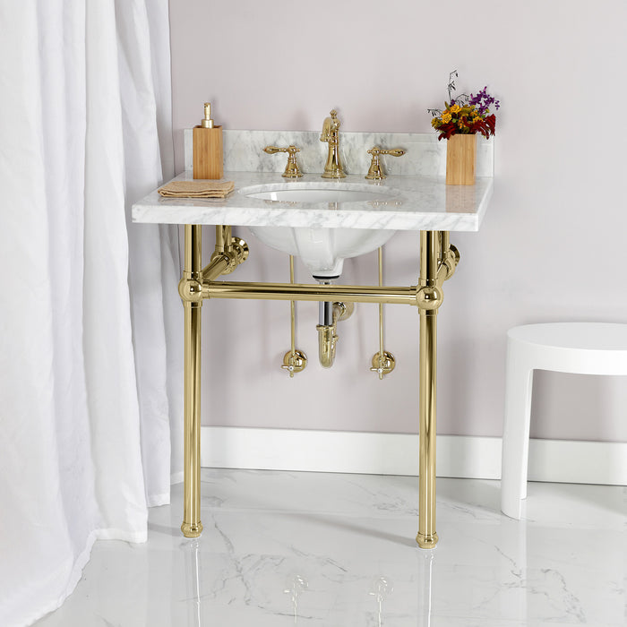 Kingston Heirloom FSC1972ACL - American Classic Two-Handle 3-Hole Deck Mount Widespread Bathroom Faucet with Pop-Up Drain, Polished Brass