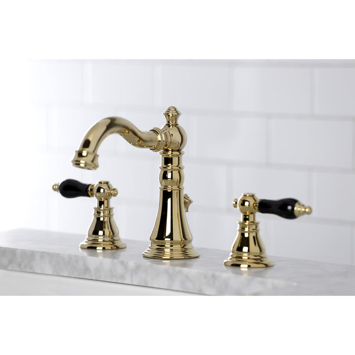 Kingston Heirloom FSC1972AKL - Duchess Two-Handle 3-Hole Deck Mount Widespread Bathroom Faucet with Pop-Up Drain, Polished Brass